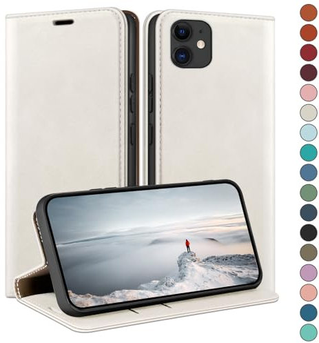 HUOUH for iPhone 11 6,1 Wallet case with RFID Blocking PU Leather,Credit Card Holder,Flip Folio Book Phone cases Shockproof Cover Women Men for Apple 11 case White