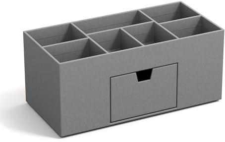 BIGSO VENDELA Schreibtisch Organizer mit 7 Fächern und Schublade – Ablagebox aus Faserplatte und Papier – Schreibtischset für Büromaterial – grau