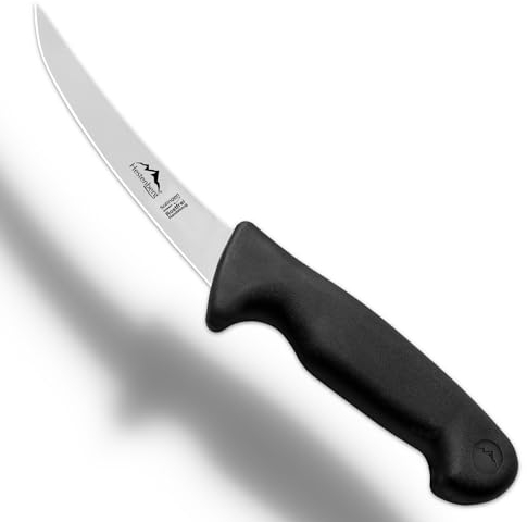 HESTENBERG Solingen Germany Ausbeinmesser gerade & gebogen in Schwarz, geeignet als Metzgermesser, Schlachtmesser & Fleischmesser (5 Gebogen)