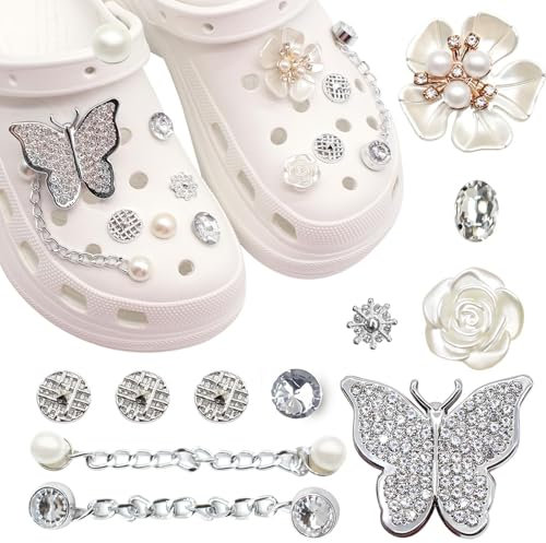 Wondora 12 Stück Schuhanstecker, Anstecker Glitzer, Anstecker Dekoration Perle Diamante Blume, Funkelnde DIY Coral Schuh Dekorationen, Kinder Urlaub Geschenk (Libellen)