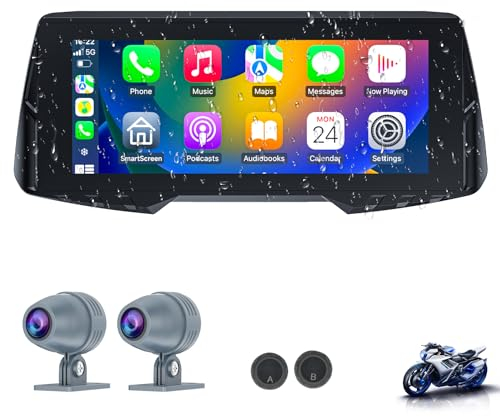 Spedal CL876 Motorrad CarPlay mit Dash Cam Vorne & Hinten, 6,86 Zoll Wireless Apple CarPlay & Android Auto Bildschirm, 1080P Dual-Kameras, TPMS, Siri & Google Sprachsteuerung (64G TF-Karte Enthalten)