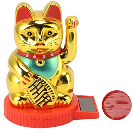 Bras Agitant De Chat Porte-Bonheur, Chat Agitant à énergie Solaire, Chat Japonais Maneki Neko, Chat De Fortune Solaire avec Patte De Main Agitée pour Feng Shui Accueillant la Décoration (Or)