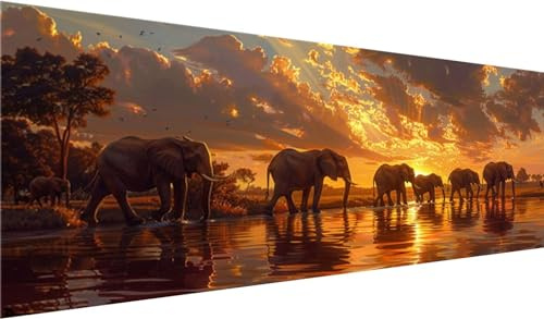 Elefant Diamond Painting Groß XXL 130x50cm, Basteln Erwachsene Diamond Painting Set, 5D DIY Tier Diamant Painting Bilder Erwachsene, Diamond Painting Set mit Zubehör für Zimmer Wand Deko und Geschenke