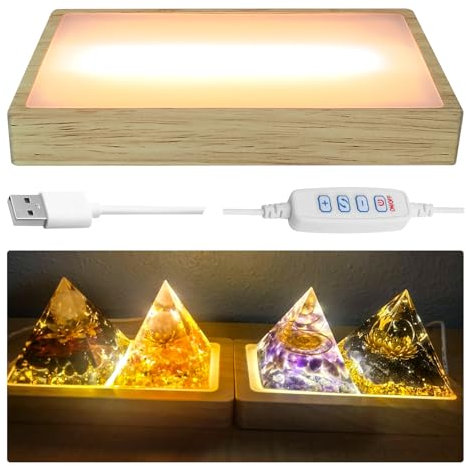 cimsfcor LED-Display-Basis aus Holz, verstellbare flache Kristall-Licht-Display-Basis, rechteckige LED-Lichtbasis für 3D-Kristallglas-Kunstlicht (gelb-1 Stück)