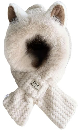 Keuyeo Écharpe À Capuche 2 en 1 avec Oreilles Coupées pour Femme, Chapeau Écharpe Coupe-Vent, Cache-Cou, Épais Chaud, en Peluche, pour Femmes Filles, Hiver