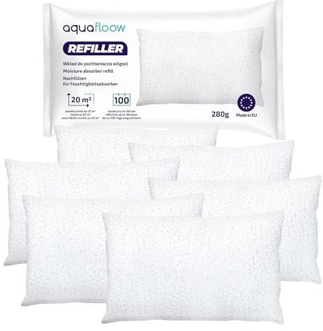 Aquafloow Moisture Absorber Refill Bags 6x 280g | Effective for Rooms up to 20m² | Removes Condensation, Damp & Moisture | Ideal for Home, Kitchen, Wardrobe, Caravan, Garage & Bathroom