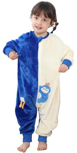 Thermo Schlafanzug Kinder Schlafsack Winter Baby Mit Füßen Schlummersack Winterschlafsack Mit äRmel Warme Gefüttert Babyschlafsack Schlafstrampler Junge MäDchen Pyjama 120 Blauer Pinguin