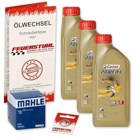 Öl & Ölfilter für Honda XRV 750 Africa Twin, 1993-2003 (RD07), Ölwechsel Set, Castrol 20W-50 Motoröl + Mahle Filter + Dichtring(e)
