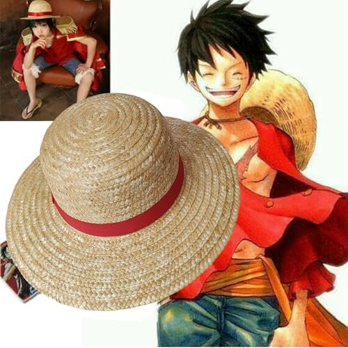 Chapeau de Paille D'anime, Chapeau de Cosplay de Costume D'anime Luffy, Chapeau de Paille Luffy, Chapeau de Soleil de Plage D'été, Accessoires de Performance D'anime, Chapeau D'anime Luffy en Paille