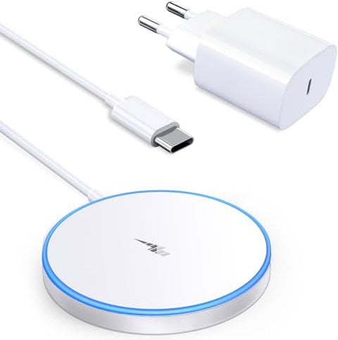 Mag-Safe Ladegerät iPhone mit 20W Schnelles Adapter, Wireless Charger induktive ladestation für iPhone 16/15/14/13/12 Serie, Ohrhörer 3/2, LED kabelloses ladegerät mit Zwei Ladeanschlüssen