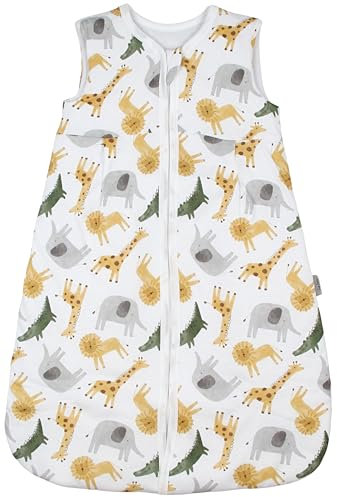 TupTam Schlafsack Baby 2.5 TOG – Atmungsaktiver Ganzjahresschlafsack für Kinder, OEKO-TEX zertifiziert, Farbe: Safaritiere aquarell Gelb Grau Grün, Größe: 56-62