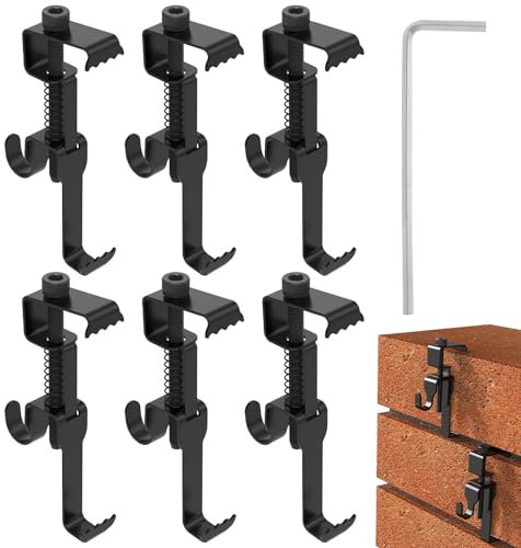 6 Pcs Metal Brick Hooks, Brick Wall Clips, 2.32-2.99 inch Adjustable Brick Hangers No Drill for Outdoor Hanging, Brick Wall Clamp Utility Hooks for Hanging Pictures, Holes, Nails or Screws