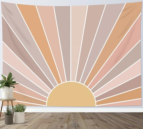 LB Wandteppich Böhmische Sonne Wandtuch Vintage Gestreift Wandbehang Abstrakt Geometrisch Tapisserie für Wohnzimmer Schlafzimmer Wohnheim Wanddeko,200x150cm