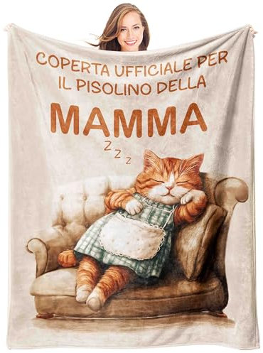 Giftasy Regalo Mamma, Regalo Mamma Compleanno - Idee Coperta in Flanella con Gatta, Regali Natale, Festa Della Mammina, Regalo alla Madre dai Suoi Figli Originali (157 x 132cm)