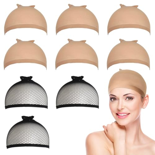 KEYRI 9 Stück Haarnetz für Perücken, Haarnetz Nylon Wig Cap | Perückenkappe Set Elastische Atmungsaktive Perücke Kappen Perücken Zubehör für Damen Halloween Cosplay Partys