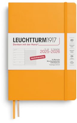 LEUCHTTURM1917 372617 Wochenkalender & Notizbuch Medium (A5) 2026, 18 Monate 07.2025-12.2026, Hardcover, Rising Sun, Deutsch