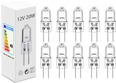 Lampadine Alogene G4 (10 pezzi)12V 20W 2800K Luce bianca calda dimmerabile lampadina alogena Per la sostituzione di lampadari di cristallo, luci di segnalazione, illuminazione della cucina, ecc.