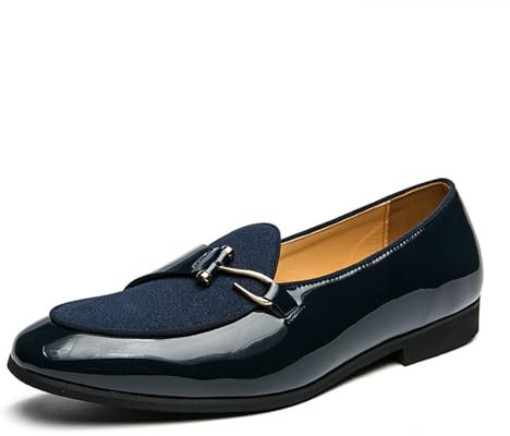 LMUIPMAA Mocassini da Uomo in Pelle Verniciata Scarpe Brogue Formali, per Abiti da Matrimonio Scarpe da Ufficio,Blu,43 EU