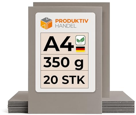 Graukarton A4 – 350 g/m² | 25 Bögen | Bastelkarton für Kinder & Erwachsene | Graupappe recycelt & stabil | Made in Germany | Buchbinderpappe von Produktiv Handel