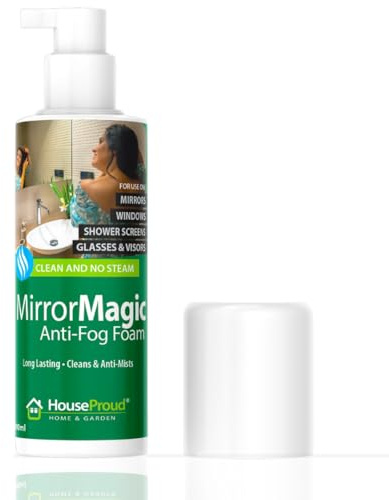 HouseProud Mirror Magic Anti-Fog Spray Foam for Bathroom Mirrors & Glass – Prevents Steam Mist, Clear Mirror After Shower, Anti Mist Demister Formula, 200ml