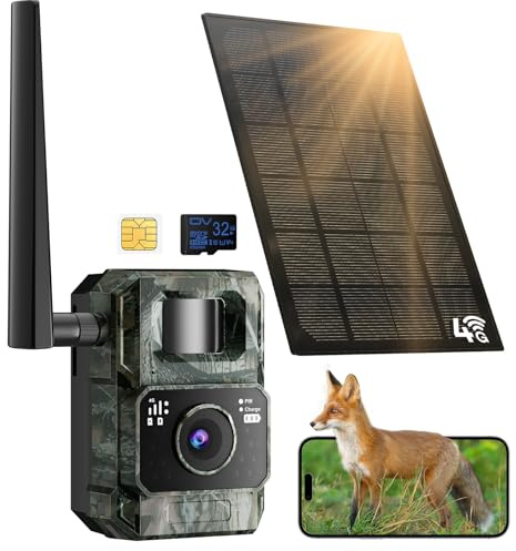 MAXDONE 4G LTE Cellular Wildlife Camera - 2K 48MP Solar Trail Camera with Night Vision Motion Activated, IP66, 0.1s Trigger, Built-in 6000mAh Rechargeable Battery with SIM Card for Animal Monitoring