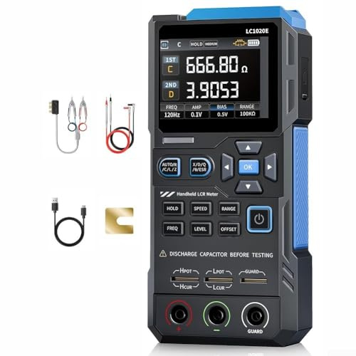 Digitales LCR-Meter, tragbarer Brücken-LCR-ESR-Tester mit 100 Hz/120 Hz/1 kHz/10 kHz/100 kHz Prüffrequenzen zur Messung von Kapazität, Induktivität und elektronischen Bauteilen