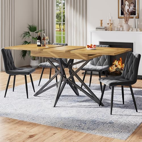 Bladez Juego de mesa de comedor extensible con 4 sillas de terciopelo, mesa de comedor rectangular, 120-160 cm, mesa de madera moderna y sencilla para 4-6 personas, para comedor (madera)