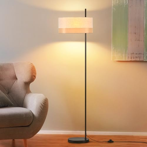 CBJKTX Stehlampe Vintage Stehleuchte Wohnzimmer Standlampe Stoffschirm | Standleuchte Schlafzimmer Retro Bodenlampe Rustikal E27 Leselampe mit Fußschalter für Sofa Arbeitszimmer(ohne Leuchtmittel)