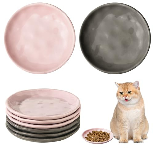Keramik Katzennapf Set, 6 Stück Futternapf Katzen Flach, Fressnapf Katze Futternapf, Runden Katzenteller, Bunt Katzenfutter Napfset zum Aufbewahren von Futter und Wasser für Katzen und Welpen