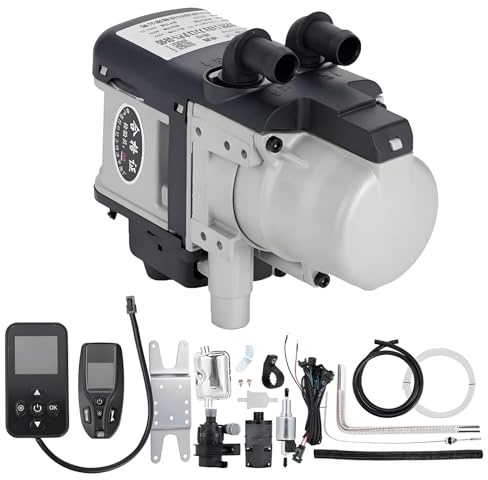 BOGJFC 12V 6kW Diesel Flüssigkeitserhitzer Vorwärmer Set Mit LCD Schalter Fernbedienung Schalldämpfer Wasserpumpe Für Lkw Lieferwagen Pkw Komplettes Montageset(Two-way remote)