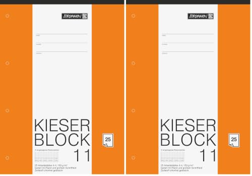 BRUNNEN KIESER-Zeichenblock gelocht | A4, kariert, 25 Blatt, weiß (Packung mit 2)