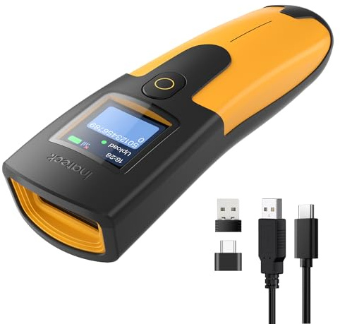 Inateck Mini Barcode Scanner Kabellos 2D mit Display, QR Scanner, BCST-48 | 3 in1 Bluetooth & USB Kabel & 2.4G Wireless, 2600 mAh, für PC Tablet Android iOS, für Inventar, mit APP, SDK, Nano 260D