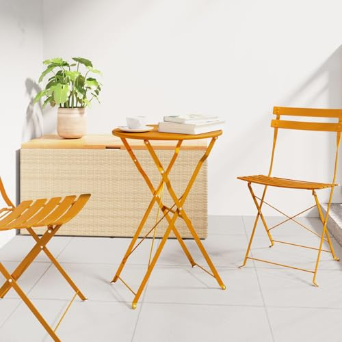 SKTQYQO Klappbarer Bistrotisch, Senfgelb, Ø50 x 71 cm, pulverbeschichteter Stahl, für den Außenbereich, mit modernem Design und robuster Struktur, für Balkon und Terrasse
