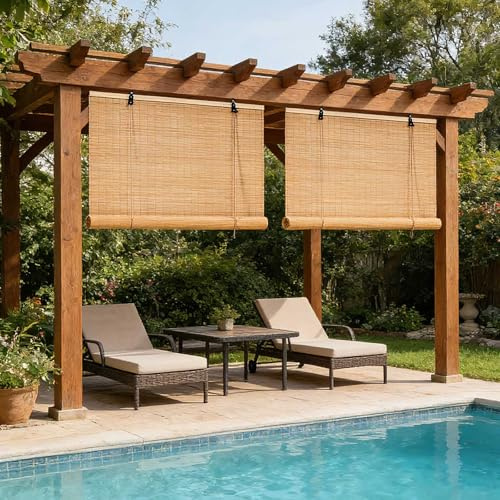 YYDPSHH Natürliche Bambusrollos für Fenster 45–180cm Breit Jalousien Bambus Raffrollo Rollo Staubdichte Sonnenschutz Bambusvorhang Outdoor Für Terrasse Veranda Garten (W150xH150cm)