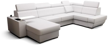 O-Sofa Wohnlandschaft Kongo RBN20, Eckcouch in U-Form mit Schlaffunktion, Farbe: Weiß, Kunstleder, Ottomane Links