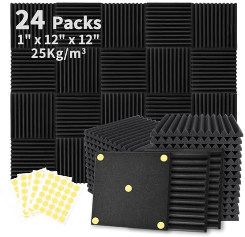 Focusound Akustikschaumstoff Schalldämmung, 30 X 30 X 2.5CM Schallschutz Schallschutzplatten Akustikpaneele, Hochdichte Akustikschaumstoff Wand, Schalldämmung für Tonstudio, Heimkino, 24 Stück