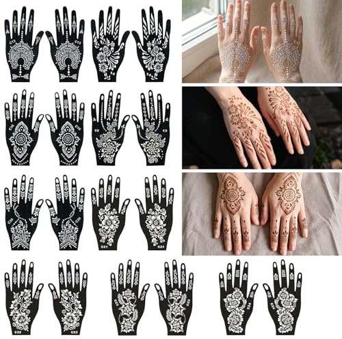 18-teilige henna schablonen für Hände | 9 Paar Wiederverwendbare Arabische & Indische henna tattoo schablonen für Hände & Körperkunst