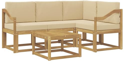 vidaXL Outdoor-Sofagarnitur mit Kissen 5 pcs Weiß und Beige, Gartenmöbel, modernes Loungesofa, Eckset für die Terrasse, Robustes Sitzmöbel für drinnen und draußen
