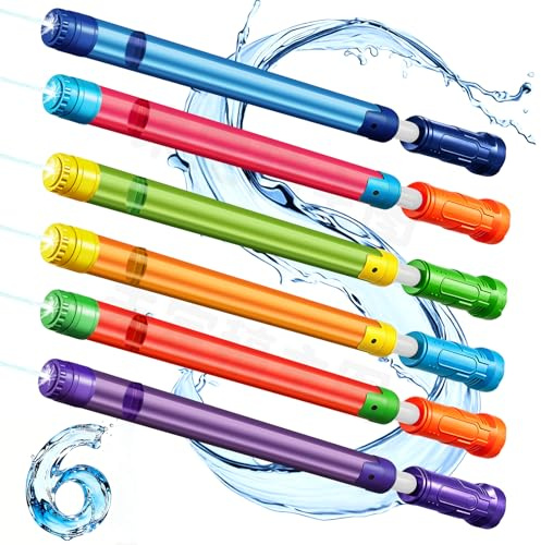 Pistola de Agua Niños, Pack de 6 Pistola de Agua de Colores para Niños Adultos, Alcance de 8-10 M, Juegos de Piscina Jardín Playa Exterior