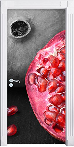 Stil.Zeit Möbel exotischer Granatapfel schwarz/weiß als Türtapete, Format: 200x90cm, Türbild, Türaufkleber, Tür Deko, Türsticker