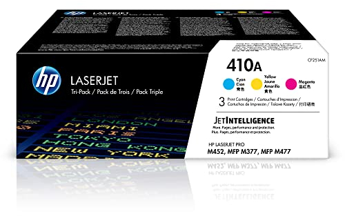 HP 410A Cyan, Magenta, Gelb | Works Color Laserjet Pro M452 Series, Color Laserjet Pro MFP Serie M377, M477 | CF251AM, 12,2 x 36,3 x 30,5 cm, 3 Stück (1er Pack)