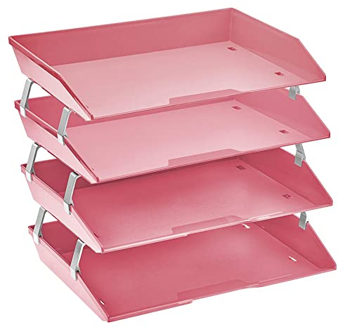 Acrimet Facility 4 Tier Letter Tray, Side Load, Letter Size/A4, Desktop File Organizer, Plastic (Solid Pink)