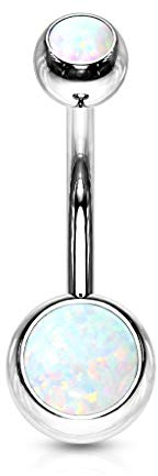 Tapsi´s Coolbodyart® Bauchnabelpiercing Bananabell Chirurgenstahl 316L in silber mit Opal in weiß