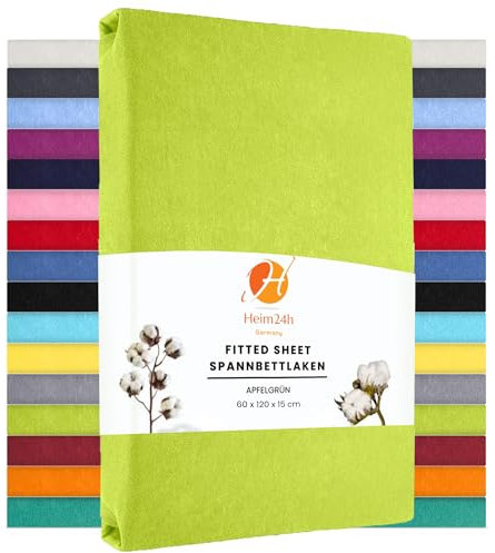 Heim24h Spannbettlaken 60x120cm bis 15 cm, Apfelgrün, 100% Baumwolle Bettlaken, Öko Tex Zertifiziert Jersey Spannbetttuch