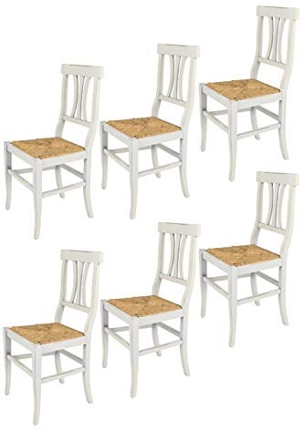 t m c s Tommychairs - 6er Set Stühle Artemisia für Küche und Esszimmer, Robuste Struktur aus lackiertem Buchenholz im Shabby Chic Stil, handwerklich antik behandelt und Sitzfläche aus Stroh