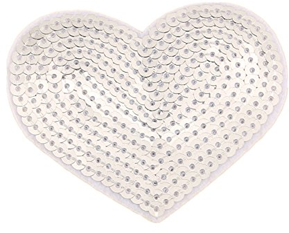 (Pack of 5) Heart Shaped Sequin Iron on Patches Embroidered Sew Appliques for DIY Outfit Pants T-Shirt (Silver)