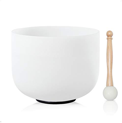 CVNC 440HZ 8 Inch C Note Root Chakra Frosted Quartz Crystal Singing Bowl with Mallet and O-ring for Sound Healing Meditation