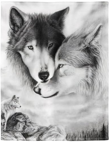 YISUMEI - 80 x 120 cm Decke - Schwarzweiss Wolf Fleecedecke,Kaschmir-Gefühl Kuscheldecke Geeignet für Bett oder Sofa