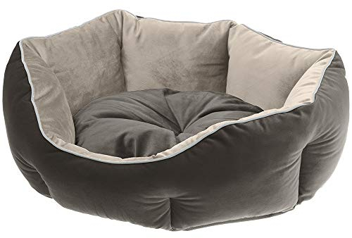 Ferplast Hundekörbchen Hundesofa Katzenbett QUEEN 60 mit Kissen, Kuschelbett für Haustiere, beidseitig nutzbar, weicher Samt, waschbar, 60 x 46 x H 20 cm, grau