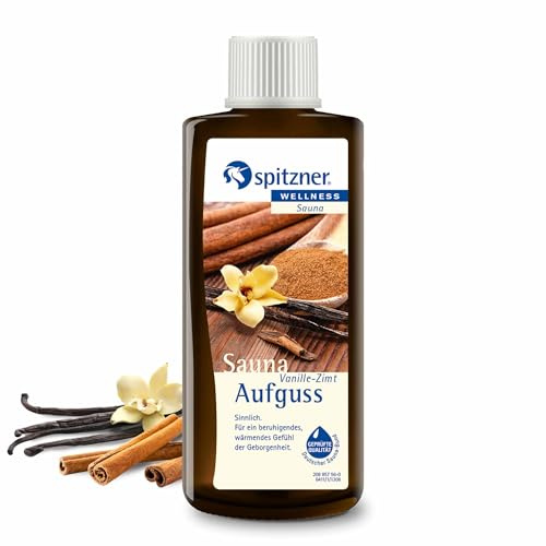 Spitzner Saunaaufguss Vanille-Zimt sinnlich 190 ml – Wellness Sauna für zuhause, sinnlicher Saunaduft für Wärme und Geborgenheit, natürliches Saunakonzentrat